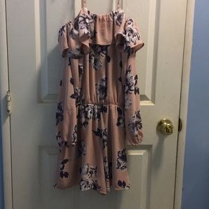 Pink floral off the shoulder romper